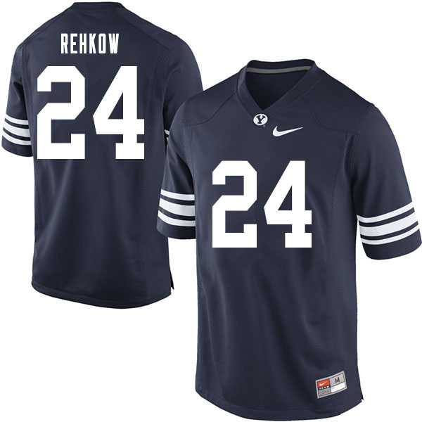 Men #24 Ryan Rehkow BYU Cougars College Football Jerseys Sale-Navy - Click Image to Close